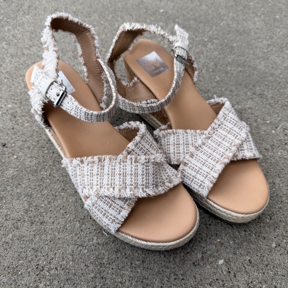 DV by Dolce Vita Esther Beige Woven Frayed Cork Wedge Sandals Womens Sz 8 - Picture 12 of 13
